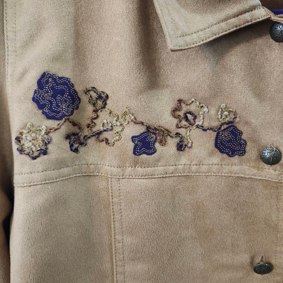 Napa Valley Petite Brown Button Down Shirt with Purple Embroidery - Picture 3 of 6